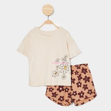 Imagem de Conjunto Infantil Hering Camiseta + Short Casual Menina, Bege, 14A