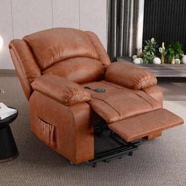 Imagem de Poltrona do Papai Reclinável Sala de Cinema Madrid Elevação Lift Elétrico PU Caramelo Brilho  G26
