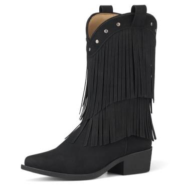 Imagem de Botas de cowboy Rollda Girls Tassel Fringe pretas tamanho 2