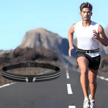 Imagem de Cinto de corrida esportivo para homens e mulheres, bolsa dupla, à prova de suor, pochete para celular, chaves e itens essenciais, Preto, Universal