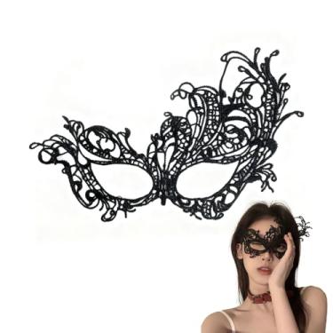 Imagem de Fantasia de baile de máscaras de flor preta, máscara feminina de meia face