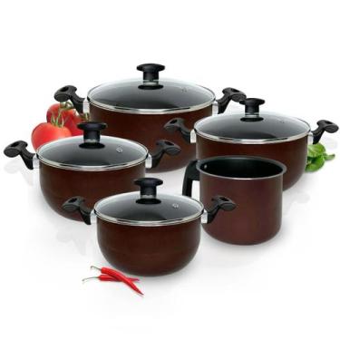 Imagem de Jogo Panelas Caçarola Fervedor Antiaderente Tampa Vidro - Alumínios Po