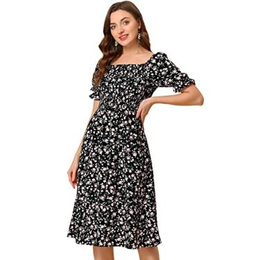 Imagem de TOPLOT Vestidos femininos na altura do joelho com floral, Preto/branco, M