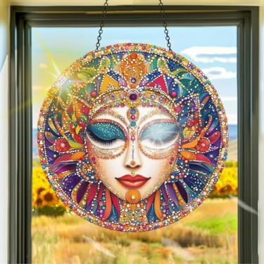 Imagem de Protetor solar de acrílico colorido, apanhadores de sol, decoração de janela pendurada no rosto de mulher, arte de parede de arco-íris, para quarto, varanda, interior e exterior, jardim, enfeites de