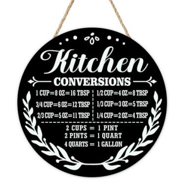 Imagem de Bolisom Tabela de conversões de cozinha, placa de porta da frente, referência de ingredientes, cabide de madeira, acessórios de cozinha, grinalda preta, decoração de casa, presentes para mulheres