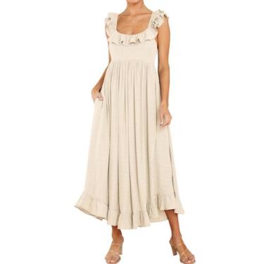 Imagem de Vestido R.Vivimos Summer sem mangas, boho, babado, sem encosto, bege