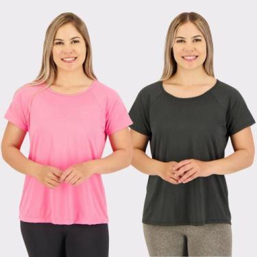 Imagem de Kit 2 Camisetas Selene Dryfit Básica Feminina Rosa e Preta, GG