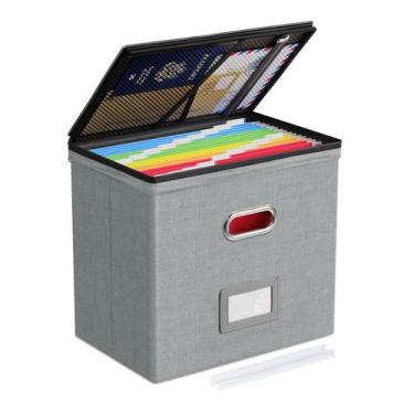 Imagem de Caixa organizadora de arquivos Oterri 32x21x30cm com tampa e bolsos de