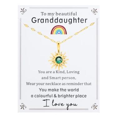 Imagem de JINGMARUO Colar de sol banhado a ouro com pedra do mês de nascimento para neta no aniversário, você faz do mundo um cartão de lugar colorido e brilhante, Standard, Cristal, Sem Pedra Preciosa