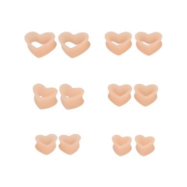 Imagem de NewZenro Plugues de orelha de silicone coração calibres expansores ocos flexíveis túneis macios kit esticador brincos moda piercing de lóbulo joias corporais para mulheres Ela conjunto de 6 pares