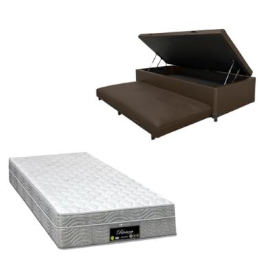 Imagem de Cama Box Baú Solteiro com Auxiliar (Bicama) + Colchão RivIera Molas Ensacadas 25cm | Kit Completo com Cabeceira Botonê Opcional | Diversas Cores (2, CORINO MARROM, SEM CABECEIRA)