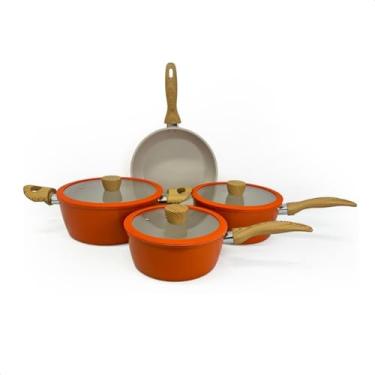 Imagem de Jogo de Panelas 4 Peças Antiaderente Cerâmica Compatível Fogão Gás e Indução(Laranja)