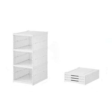 Imagem de Caixa De Sapato Dobrável Armazenamento Transparentes Sapateira Empilhável Prova De Poeira Dormitório ArmáriO(3 andares)