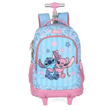 Imagem de Mochila De Rodinhas Média Costas Stitch E Angel Com Chaveiro