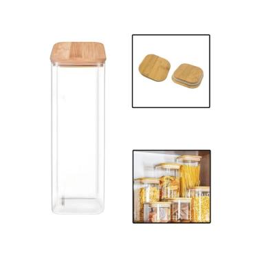 Imagem de Pote Vidro Borossilicato 2400Ml Quadrado Grande Tampa Bambu