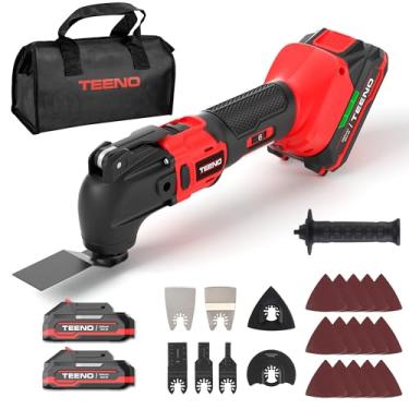 Imagem de TEENO Ferramenta oscilante sem fio 20V Multiferramenta oscilante alimentada por bateria com ângulo de oscilação de 4°, 8500-21000 OPM, serra oscilante de 6 velocidades variáveis para lixar/cortar e