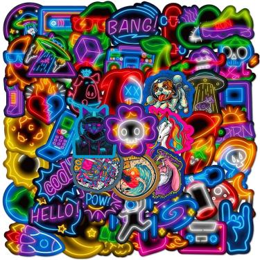 Imagem de Pacote de adesivos Neon Rocket, 50 unidades, Cyberpunk Glow, à prova d`água