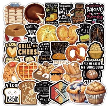 Imagem de Pacote de adesivos com tema de panificação, 50 unidades de pão e sobremesa para bricolage