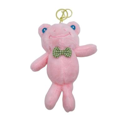 Imagem de Chaveiro de pelúcia rosa fofo adorável com laço verde de 13,5 cm