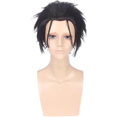 Imagem de Peruca de cosplay curta, preta, cinza, espetada, 30 cm, resistente ao 
