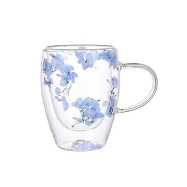 Imagem de Caneca de vidro transparente com flores azuis preservadas 350 ml de pa