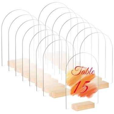 Imagem de Placa de acrílico transparente com 15 peças com suportes de madeira, placas de mesa acrílicas em arco de 17 x 12 cm, lençol de cima redondo arqueado DIY para decoração de placa de festa de evento