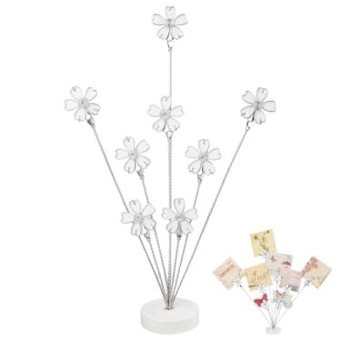 Imagem de Suporte de árvore fotográfica de 8 ramos com clipes, suporte de porta-retrato de árvore de dinheiro familiar, suporte de cartão de presente branco Sakura para cartões, notas, fotos de casamento, mesa