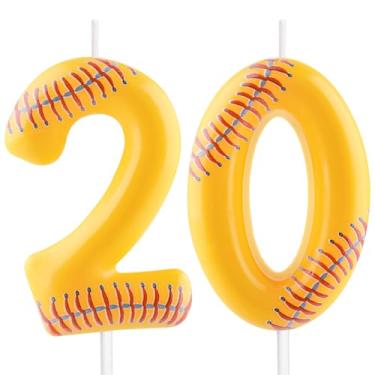 Imagem de Vela de beisebol – Número 20 velas para topo de bolo, vela de softball, 6 cm, velas de aniversário esportivas, perfeitas como decorações de bolo com tema de beisebol para meninos, meninas