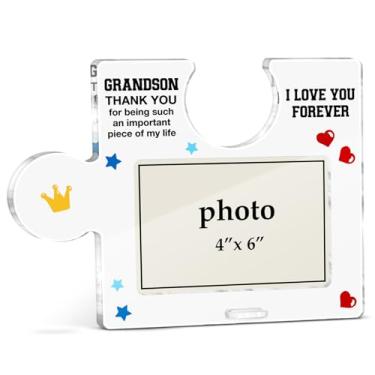 Imagem de XFFJGVR Porta-retrato para netos, presentes de avó, vovô, Natal, Dia dos Namorados, aniversário para neto, peça acrílica, quebra-cabeça, mesa, molduras, horizontal, 10 x 15 cm