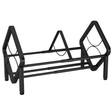 Imagem de Suporte para discos de vinil, suporte Lp de aço carbono, telescópico ajustável, comporta Lps, moldura de metal preto, design compacto, suporte triangular resistente, fácil instalação