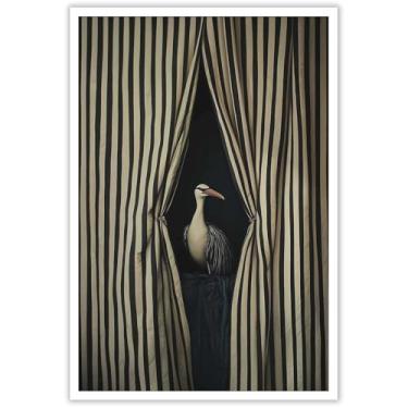 Imagem de Vintage Elegante Pássaro Pôsteres Surreal Preto e Branco Listrado Arte de Parede Minimalista Moderno Animal Impressão Abstrata Pintura Para Casa Quarto Dormitório Decoração de Parede 30,5 x 40,6 cm