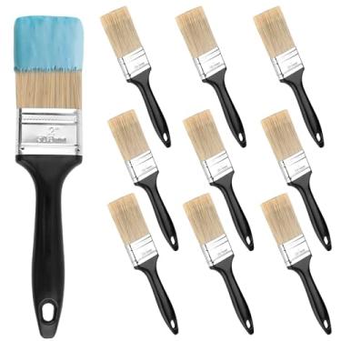 Imagem de 10 pincéis de 5 cm a granel, conjunto de pincéis de pintura para móveis, ferramentas de pincel plano multiuso com cabo de plástico preto tratado para paredes, cercas, deck e pintura de acabamento