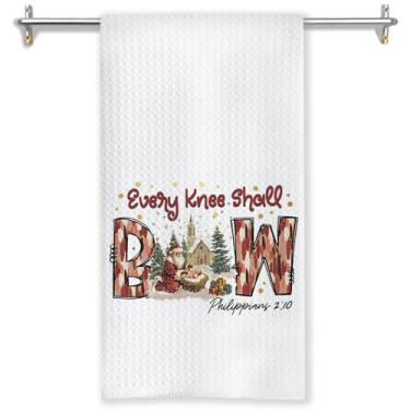 Imagem de GOOZHO Toalhas de cozinha de presépio de Natal cristão, Filipenses 2:10 Versículo da Bíblia Decoração Toalhas de Chá para Cozinha, Toalha de Mão Religiosa de Natal Papai Noel para Decoração de