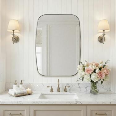 Imagem de ANDY STAR Espelho oval para banheiro, espelho de banheiro oblongo de níquel escovado de 55 x 76 cm para penteadeira com moldura de metal de aço inoxidável, moderno antiferrugem montado na parede