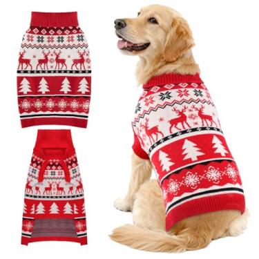 Imagem de BAOBICUTE Suéteres de Natal para cães pequenos, médios, grandes, meninas, meninos, malha de gola rolê, suéter duplo para cães, roupas de inverno, grosso, quente, para animais de estimação, estampa de