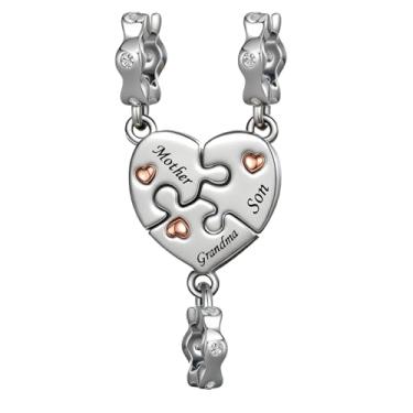 Imagem de TCHYUN Conjunto de berloques de coração para mãe, filho, avó, irmã, 3 peças, compatível com pulseira Pandora feminina