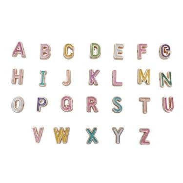Imagem de sowaka 26 peças esmaltadas A-Z letras do alfabeto pingentes coloridos 1 cm lindos mini pingentes para artesanato faça você mesmo, pulseira, colar, chaveiro, joias, encontrar Natal, Ação de Graças