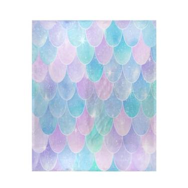 Imagem de ATTX Linda manta de microfibra de veludo com estampa de escamas de sereia - Cobertor de cama leve ultra macio para sofá, cama, 127 x 152 cm #578