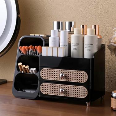 Imagem de Aveniee Organizador de maquiagem com gavetas, grande organizador de bancada de banheiro para penteadeira, armazenamento de cosméticos de mesa para pincéis de perfume, loção para sombra, batom, preto