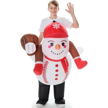 Imagem de VioraWhite Christmas Baseball Snowman Inflatable Costume for Kids Blow up Funny Riding on Costume for Child Boy Girl Cosplay