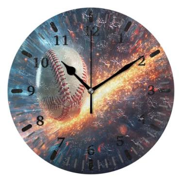 Imagem de CEBUGI 1 relógio de parede de beisebol, 1 relógio redondo operado por bateria, relógios de parede silenciosos sem tique-taque para cozinha, banheiro, quarto, escritório, decoração 25,4 cm