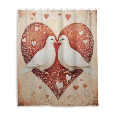 Imagem de Wassud Cortinas de chuveiro duas pombas brancas para banheiro à prova d'água conjunto de cortina de chuveiro com 12 ganchos 152 x 182 centímetros