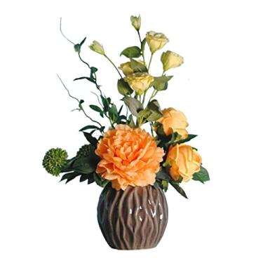 Imagem de LMJYU Flor artificial com vaso orquídea, flores artificiais, arranjos de flores de seda, buquê de seda falsa, flores falsas para mesa, casa, escritório, café, vaso (B)
