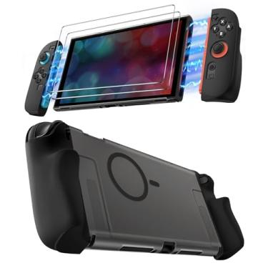 Imagem de ivoler Capa acoplável [Mag-Safe Fit] para Nintendo Switch 2,5 em 1 Kit: Capa rígida de policarbonato fosco suave e sedosa, 2 capas removíveis Joycon Grips, 2 protetores de tela com proteção contra
