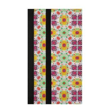 Imagem de Burbuja Conjunto de 2 capas de maçaneta de porta de geladeira com azulejos de flores coloridas, lavável, forno, micro-ondas, antiderrapante, 35,5 x 14 cm