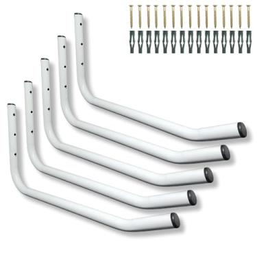 Imagem de 5 Suportes Fixo de Parede Aço Resistente Escada Bike Mangueira Design Moderno (Branco)