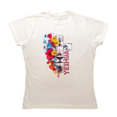 Imagem de Baby Look Evangélica Leão Yeshua Algodão Premium com Strass - Tenella,