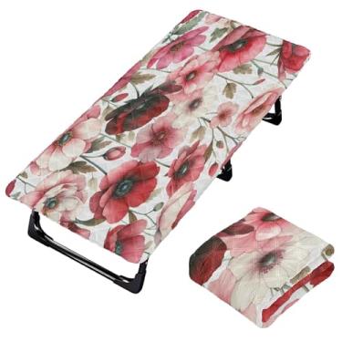 Imagem de Burbuja Lençol de berço de flores vermelhas para crianças, lençol de cochilo acolchoado portátil com faixa elástica para meninas e meninos, lavável na máquina, 63,5 x 127 cm