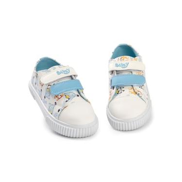 Imagem de Bluey & Bingo Tênis infantil unissex com vários personagens | Tênis para uso diário | Fecho de | Estampa de desenho animado, Branco, 9.5 Toddler