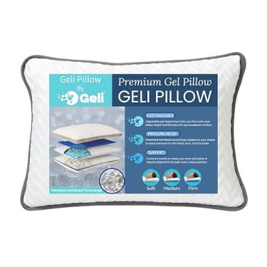 Imagem de Almofada Geli - Sistema de suporte multicamadas ajustável com contas de gel, fibra e espuma - Capa Chevron - Alinhamento aprimorado do pescoço para pessoas que dormem laterais, costas e estômago